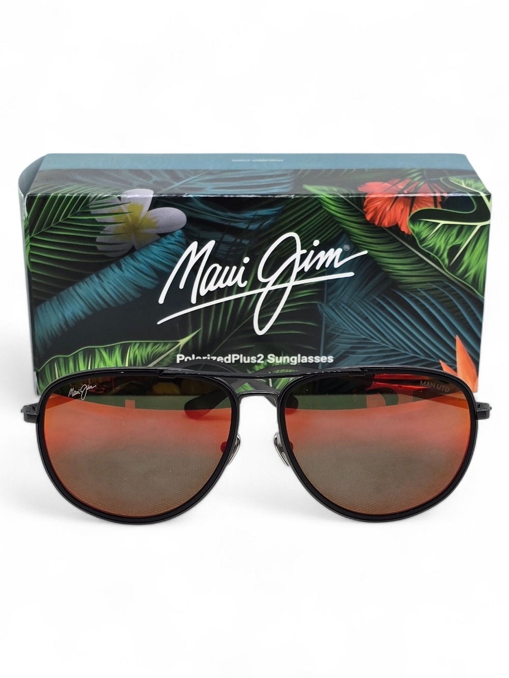 Maui Jim Aviator Sunglasses - Black Frame with Red Mirrored Lenses POLARIZED